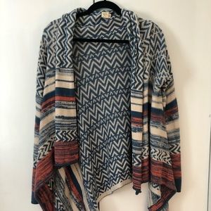 Anthropologie orange and blue drape sweater size L